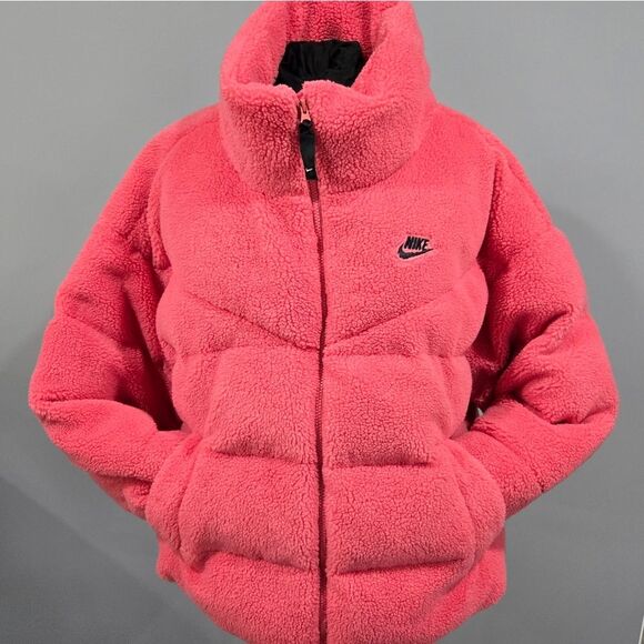 🐢 Nike Women’s Pink Therma-Fit Sherpa Full Zip Puffer Down Fill Jacket 🎿 - Picture 5 of 17